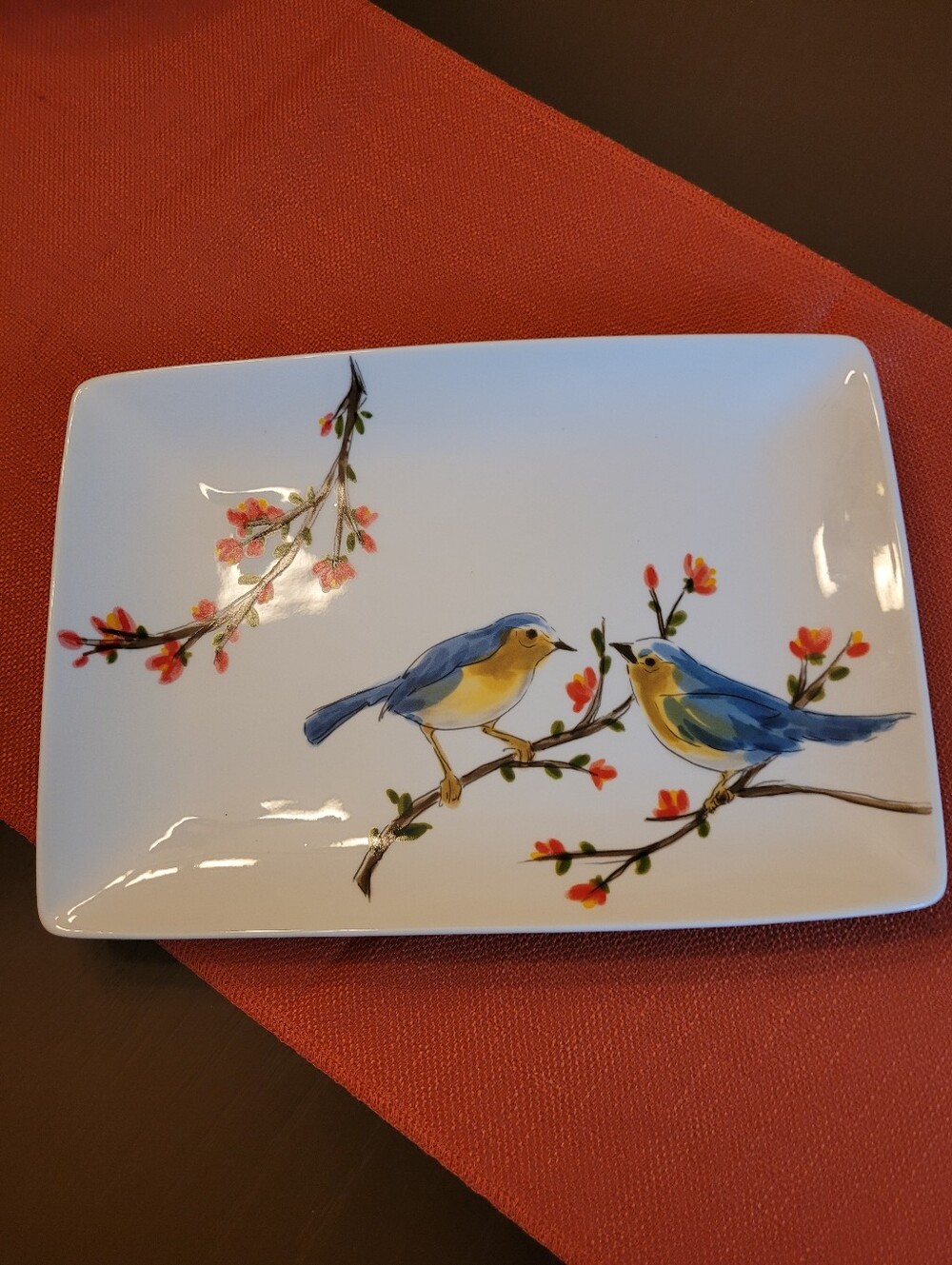 Blue & Yellow Bird Ceramic Serving Tray